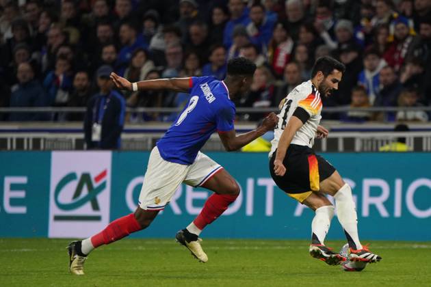 Fussball, Freundschaftsspiel, Länderspiel, Testspiel, Frankreich-Deutschland, 23.03.2024, Groupama Stadium Lyon Aurelien Tchouameni, Frankreich Ilkay Gündogan Deutschland,