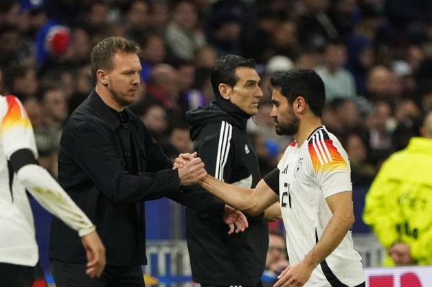 Fussball, Freundschaftsspiel, Länderspiel, Testspiel, Frankreich-Deutschland, 23.03.2024, Groupama Stadium Lyon Julian Nagelsmann,Trainer, Ilkay Gündogan Deutschland, Aktion, Einzelbild