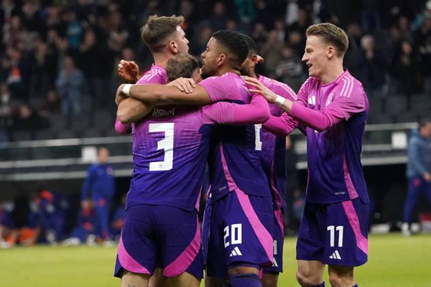 Männer Nationalmannschaft, Fussball, Freundschaftsspiel, Länderspiel, Testspiel, Deutschland-Niederlande, 26.03.2024, Deutsche Bank Park Frankfurt, David Raum, Niclas Füllkrug, Benjamin Henrichs, Chris Jan Führich, alle Deutschland, Torjubeln