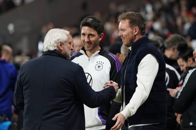 Männer Nationalmannschaft, Fussball, Freundschaftsspiel, Länderspiel, Testspiel, Deutschland-Niederlande, 26.03.2024, Deutsche Bank Park Frankfurt, Rudi Völler, Julian Nagelsmann Trainer , Benjamin Glück, Co-Trainer alle Deutschland, Aktion, Einzelbild