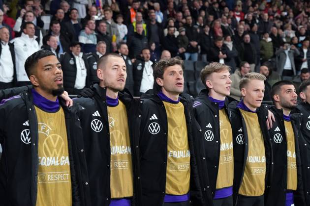 Männer Nationalmannschaft, Fussball, Freundschaftsspiel, Länderspiel, Testspiel, Deutschland-Niederlande, 26.03.2024, Deutsche Bank Park Frankfurt, Benjamin Henrich, Waldemar Anton, Thomas Müller, Maximilian Beier, Chris Führich Deniz Undav, alle Deutschland, Aktion, Einzelbild