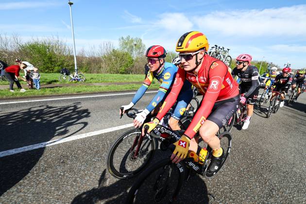 Danish Mads Pedersen of Lidl-Trek and Danish William Blume Levy of Uno-X Mobility pictured in action during the men s race of the Ronde van Vlaanderen Tour des Flandres Tour of Flanders one day cycling event, 270,8km from Antwerp to Oudenaarde, Sunday 31 March 2024. DAVIDxPINTENS x90123303x