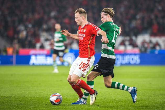 April 2, 2024, Lisbon, Portugal: Casper Tengstedt of SL Benfica (L) with Morten Hjulmand of Sporting CP (R) in action during the Portuguese Cup Semi Final 2nd Leg match between SL Benfica and Sporting CP at Estadio da Luz. Lisbon Portugal - ZUMAs197 20240402_aaa_s197_133 Copyright: xHenriquexCasinhasx