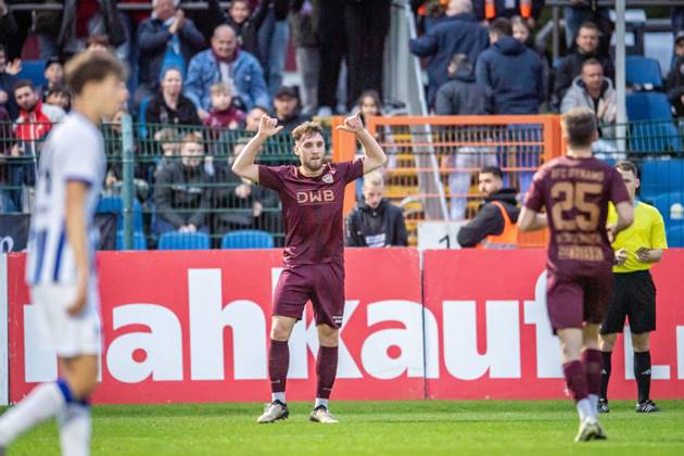 Regionalliga: BFC Dynamo vs Hertha BSC II; Berlin, 05.04.2024 Jubel zum 1:0 durch Amar Suljic (BFC Dynamo, 26) Regionalliga, BFC Dynamo vs Hertha BSC II, Sportforum Hohenschönhausen, Berlin 05.04.2024 Copyright: xBEAUTIFULxSPORTS LucianoxLimax
