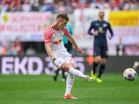 Leipzigs Dani Olmo. Fussball 1. Bundesliga, 27. Spieltag: RB Leipzig - 1. FSV Mainz 05 0-0. 30. Maerz 2024: Leipzig, Red Bull Arena. RB Leipzig - 1. FSV Mainz 05 0-0