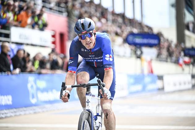 Swiss Stefan Kung of Groupama-FDJ pictured in action during the men s elite race of the Paris-Roubaix cycling event, 260,0km from Compiegne to Roubaix, France on Sunday 07 April 2024. JASPERxJACOBS x90540494x