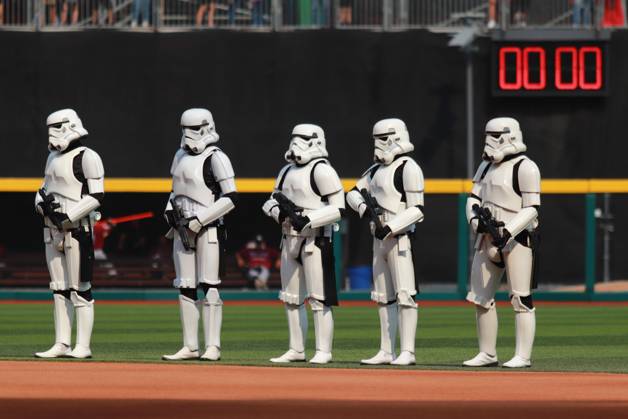 May 4, 2024, Mexico City, Ciudad de Mexico, Mexico: Persons wearing Storm Troopers costume on the occasion of Star Wars Day are seen during the match 2 of the series between Guerreros de Oaxaca and the Diablos Rojos del Mo xico of the Mexican Baseball League (LMB) at the Alfredo Harp Heloº Stadium. Diablos Rojos beat Guerreros de Oaxaca 12-2 Mexico City Mexico - ZUMAe321 20240504_zsa_e321_027 Copyright: xCarlosxSantiago xEyepixxGroupx