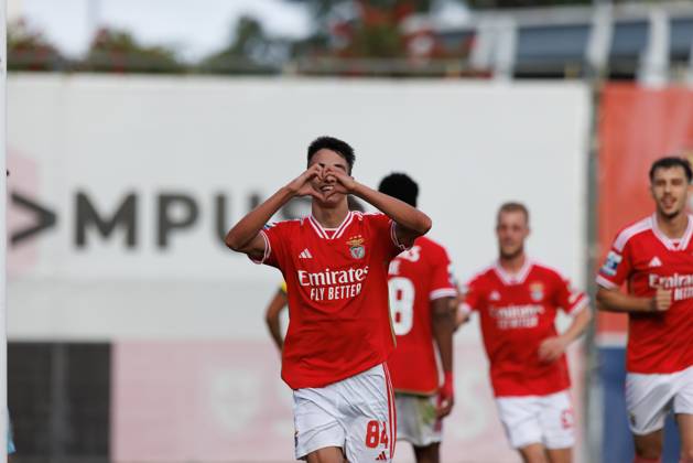Joao Rego celebrates after scoring goal during Liga Portugal 2 game between SL Benfica B and Pacos De Ferreira at Benfica Campus, Seixal, Lisbon, Portugal. (Maciej Rogowski) Lisbon Benfica Campus Portugal Copyright: xMaciejxRogowskix slb2pacosfull-62