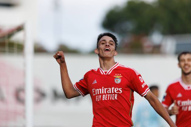 Joao Rego celebrates after scoring goal during Liga Portugal 2 game between SL Benfica B and Pacos De Ferreira at Benfica Campus, Seixal, Lisbon, Portugal. (Maciej Rogowski) Lisbon Benfica Campus Portugal Copyright: xMaciejxRogowskix slb2pacosfull-65