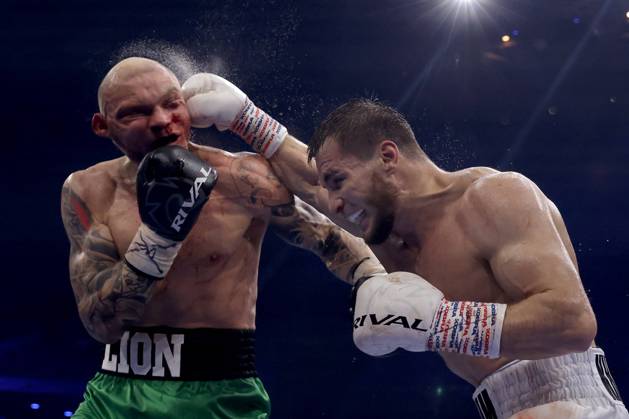 Bilder des Jahres 2024, Sport 05 Mai Sport Themen der Woche KW19 BOXING KAMBOSOS LOMACHENKO, Imam Khataev of Russia lands a punch on Ricards Bolotniks of Latvia in action during their Catchweight fightat RAC Arena in Perth, Sunday, May 11, 2024. ( NO ARCHIVING, EDITORIAL USE ONLY, NO USE IN BOOKS WITHOUT CONSENT PERTH WESTERN AUSTRALIA AUSTRALIA WA  Copyright: xRICHARDxWAINWRIGHTx 20240512123031565083