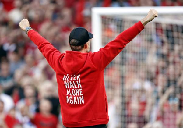 Football - 2023 2024 Premier League - Liverpool vs Wolverhampton Wanderers - Anfield - Sunday 19th May 2024 Liverpool manager Jurgen Klopp bids farewell to the Anfield faithful after his final game as manager, at Anfield. 