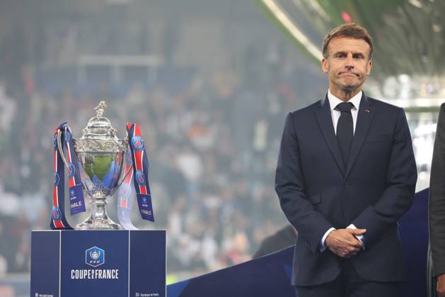 Emmanuel MACRON Prà sident de la Rà publique Francaise lors du match Olympique Lyonnais vs Paris Saint-Germain, Finale Coupe de France, Decathlon Arena stade Pierre Mauroy, le 25 mai 2024 FOOTBALL : Olympique Lyonnais vs Paris Saint-Germain - Finale Coupe de France 25 05 2024 LaurentSanson Panoramic