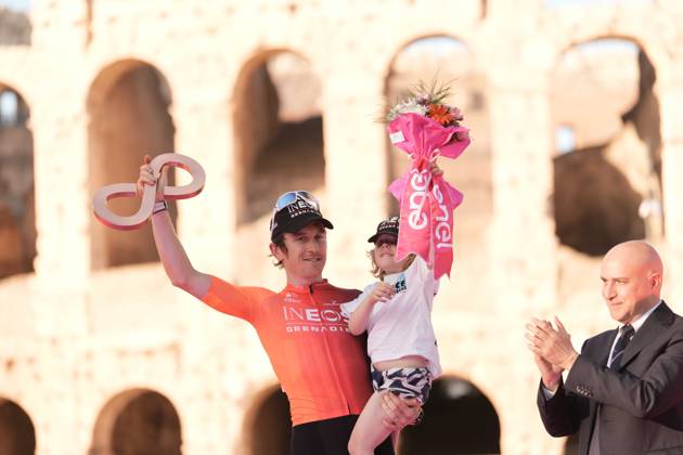 Thomas Geraint (Team Ineos Grenadiers) on the podium during the stage 21 of the of the Giro d Italia from Rome to Rome, Italy. Sunday, May 26, 2024 cycling  Copyright: xMassimoxPaolonex xLaPressex