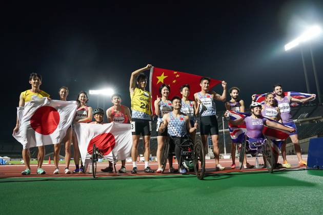 (L-R) Japan team group, Mannschaftsbild, Totale PEOPLE S REP OF CHINA team group, GREAT BRITAIN team group, MAY 24, 2024 - Athletics : Kobe 2024 Para Athletics World Championships Universal 4100m Relay Final at Kobe Universiade Memorial Stadium in Hyogo, Japan. Noxthirdxpartyxsales  (254348160)
