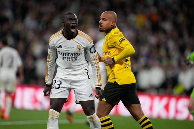 UEFA Champions League 2024 Final: Borussia Dortmund vs. Real Madrid Ferland Mendy celebrates Vinicius Junior s goal during the UEFA Champions League final match between Borussia Dortmund and Real Madrid on 1 June 2024, in London, United Kingdom London Wembley Stadium United Kingdom Copyright: xAlexandraxFechetex _ADR038801