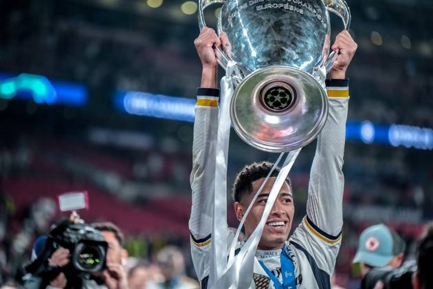 UEFA Champions League 2024 Final: Borussia Dortmund vs. Real Madrid Jude Bellingham celebrates, as Real Madrid win their 15th Champions League title after the UEFA Champions League final match between Borussia Dortmund and Real Madrid on 1 June 2024, in London, United Kingdom London Wembley Stadium United Kingdom Copyright: xAlexandraxFechetex DSC0171801