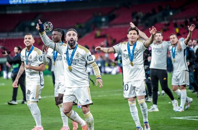 UEFA Champions League 2024 Final: Borussia Dortmund vs. Real Madrid Dani Carvajal and Fran Garcia celebrate, as Real Madrid win their 15th Champions League title after the UEFA Champions League final match between Borussia Dortmund and Real Madrid on 1 June 2024, in London, United Kingdom London Wembley Stadium United Kingdom Copyright: xAlexandraxFechetex DSC0233201