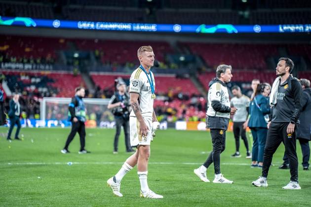 UEFA Champions League 2024 Final: Borussia Dortmund vs. Real Madrid Toni Kroos celebrates, as Real Madrid win their 15th Champions League title after the UEFA Champions League final match between Borussia Dortmund and Real Madrid on 1 June 2024, in London, United Kingdom London Wembley Stadium United Kingdom Copyright: xAlexandraxFechetex DSC0287801