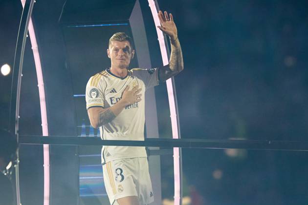 Toni Kroos of Real Madrid CF during celebrations at estadio Santiago Bernabeu after winning the UEFA Champions League Final on June 2, 2022 in Madrid, Spain.(Photo by: LGM Panoramic) FOOTBALL : Real Madrid CF Celebrates Winning The UEFA Champions League Final 2023 24- 02 06 2024 LGM Panoramic