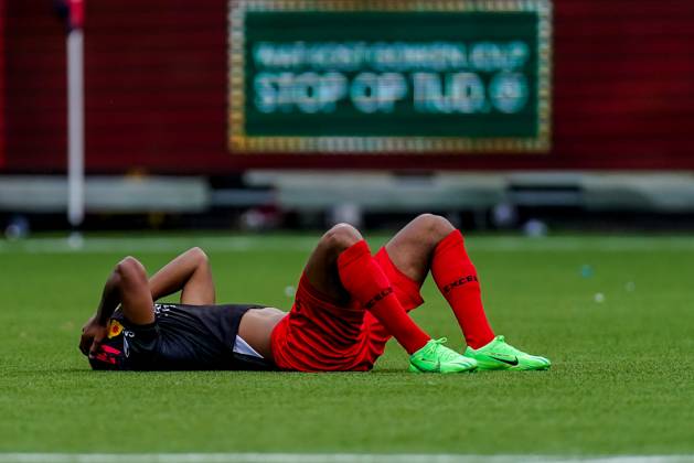 2024-06-02 Excelsior Rotterdam v NAC Breda - Dutch Keuken Kampioen Divisie Promotion Relegation Play Offs Final ROTTERDAM, NETHERLANDS - JUNE 2: Jacky Donkor of Excelsior Rotterdam is disappointed about the lose during the Dutch Keuken Kampioen Divisie Promotion Relegation Play Offs Final match between Excelsior Rotterdam and NAC Breda at Van Donge & De Roo Stadion on June 2, 2024 in Rotterdam, Netherlands. (Photo by Joris Verwijst BSR Agency) Rotterdam Netherlands Content not available for redistribution in The Netherlands directly or indirectly through any third parties. Copyright: xBSRxAgencyx