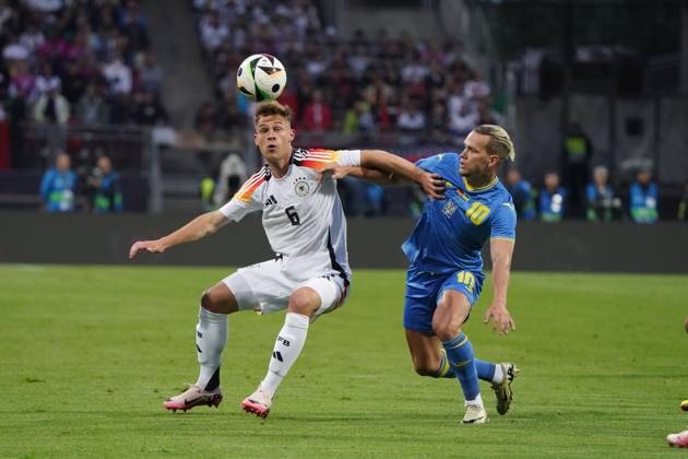 Männer Nationalmannschaft, Fussball, Freundschaftsspiel, Länderspiel, Testspiel, Deutschland-Ukraine , 03.06.2024, Max-Morlock Stadion Nürnberg Joshua Kimmich , Deutschland, Mykhailo Mudryk, Ukraine