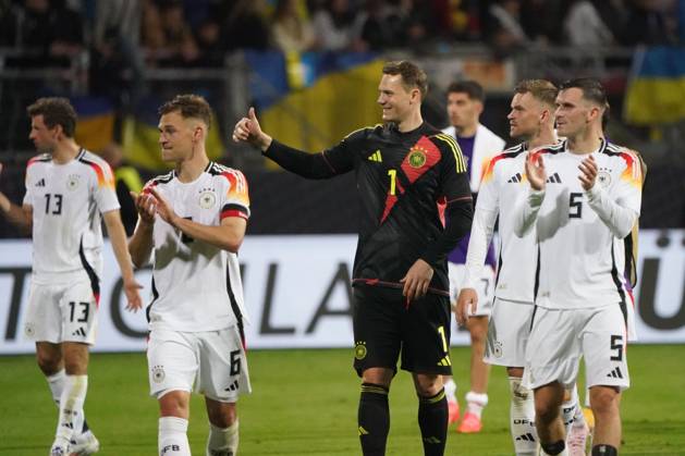 Männer Nationalmannschaft, Fussball, Freundschaftsspiel, Länderspiel, Testspiel, Deutschland-Ukraine , 03.06.2024, Max-Morlock Stadion Nürnberg Thomas Müller, Joshua Kimmich, Manuel Neuer, alle Deutschland,