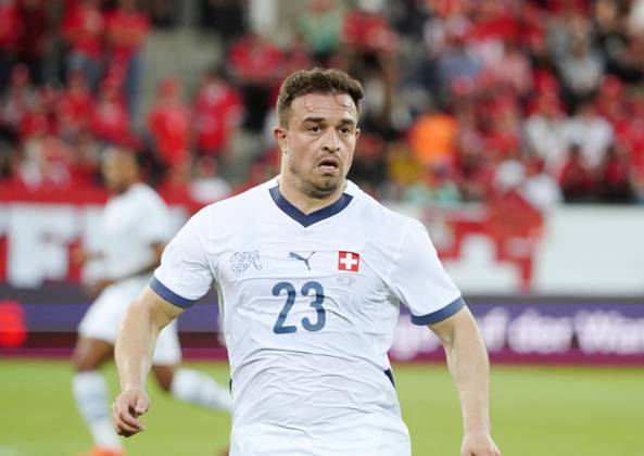 Anton Geisser 04.06.2024 Luzern.Schweiz. Fussball Laenderspiel Schweiz -Estland .Bild : Torjubel Schweiz mit Torschuetze 23 Xhardan Shaqiri. Aktion Einzelbild