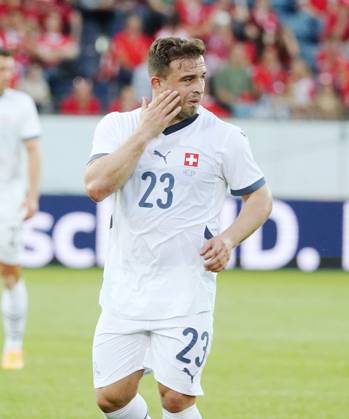 Anton Geisser 04.06.2024 Luzern.Schweiz. Fussball Laenderspiel Schweiz -Estland .Bild : Torjubel Schweiz mit Torschuetze 23 Xhardan Shaqiri. Aktion Einzelbild