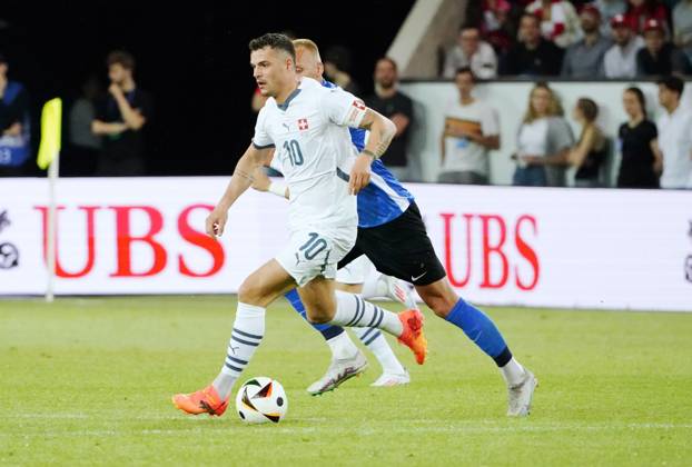 Anton Geisser 04.06.2024 Luzern.Schweiz. Fussball Laenderspiel Schweiz -Estland .Bild : Granit Xhaka (SUI) Einzelbild Gestik Aktion