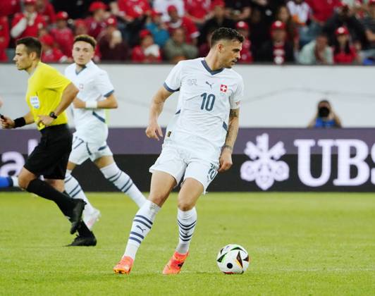 Anton Geisser 04.06.2024 Luzern.Schweiz. Fussball Laenderspiel Schweiz -Estland 4:0 .Bild : Granit Xhaka (SUI) Einzelbild Gestik Aktion