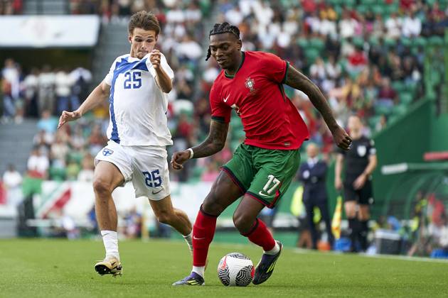 Portugal V Finland - International Friendly, Länderspiel, Nationalmannschaft Juho Talvitie of Finland is competing for the ball with Rafael Leao of Portugal during the international friendly match between Portugal and Finland at Jose Alvalade Stadium in Lisbon, Portugal, on June 04, 2024. Lisbon Portugal Copyright: xJosexManuelxAlvarezxReyx originalFilename:alvarezrey-notitle240604_npeQ6