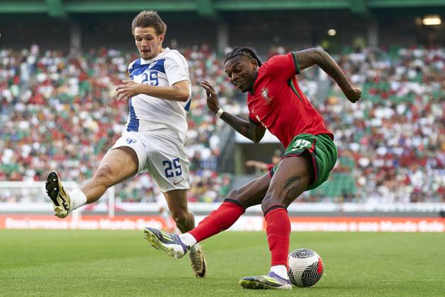 Portugal V Finland - International Friendly, Länderspiel, Nationalmannschaft Juho Talvitie of Finland is competing for the ball with Rafael Leao of Portugal during the international friendly match between Portugal and Finland at Jose Alvalade Stadium in Lisbon, Portugal, on June 04, 2024. Lisbon Portugal Copyright: xJosexManuelxAlvarezxReyx originalFilename:alvarezrey-notitle240604_npO6k