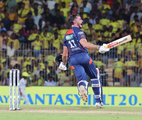 Cricket : Tata IPL 2024 Tata IPL 2024 : Chennai, India, 23rd April 2024: CSK Vs LSG : ( Chennai Super Kings Vs Lucknow Super Giants) In MAC Stadium Chennai. CSK WERE 210-4 IN 20 OVERS. LSG WON BY 6 WICKETS IN 19.3 OVERS. STONIS 124 NOT OUT. Stonis celebrating the victory over CSK Seshadri SUKUMAR Copyright: xSeshadrixSukumarx