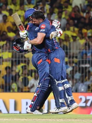 Cricket : Tata IPL 2024 Tata IPL 2024 : Chennai, India, 23rd April 2024: CSK Vs LSG : ( Chennai Super Kings Vs Lucknow Super Giants) In MAC Stadium Chennai. CSK WERE 210-4 IN 20 OVERS. LSG WON BY 6 WICKETS IN 19.3 OVERS. STONIS 124 NOT OUT. Stonis being Celebrated Seshadri SUKUMAR Copyright: xSeshadrixSukumarx