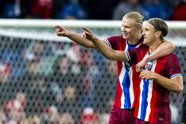 Sport Themen der Woche KW23 Sport Bilder des Tages 240608 Erling Braut Haaland and Erik Botheim of Norway after the International Friendly, Länderspiel, Nationalmannschaft football match between Denmark and Norway on June 8, 2024 in Brondby. Photo: Mathilda Ahlberg BILDBYRAN kod MA MA0677 fotboll football soccer fotball träningslandskamp international friendly danmark denmark norge norway bbeng Copyright: MATHILDAxAHLBERG BB240608MA086