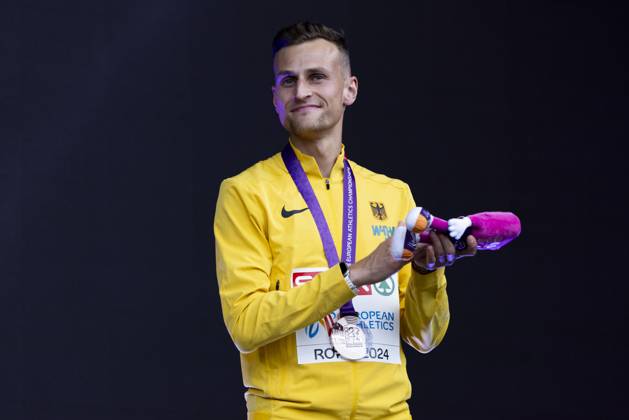 ATHLETICS - European Athletics Championships ROME,ITALY,11.JUN.24 - ATHLETICS - European Athletics Championships,medal ceremony. Image shows Karl Bebendorf (GER). keywords: medal.  GEPAxpictures xPatrickxSteiner