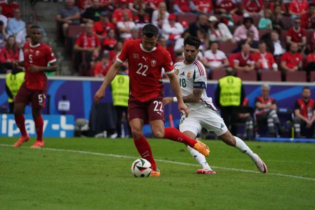 Fussball, UEFA EURO, EM, Europameisterschaft,Fussball 2024, EM 2024, Gruppenphase, Gruppe A, Ungarn-Schweiz Köln Stadion Fabian Fabian Schär Schweiz , Varga