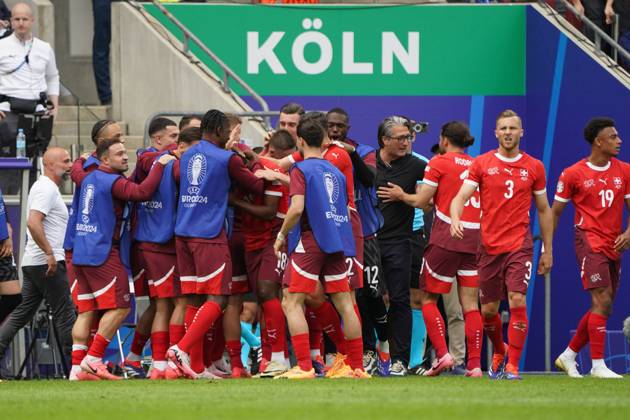 Fussball, UEFA EURO, EM, Europameisterschaft,Fussball 2024, EM 2024, Gruppenphase, Gruppe A, Ungarn-Schweiz Köln Stadion Schweizer jubeln