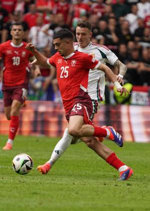 Fussball, UEFA EURO, EM, Europameisterschaft,Fussball 2024, EM 2024, Gruppenphase, Gruppe A, Ungarn-Schweiz Köln Stadion Zeki Amdouni, Schweiz ,Aktion, Einzelbild