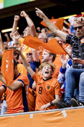 Poland v Netherlands, UEFA EURO, EM, Europameisterschaft,Fussball 2024, Hamburg, Germany Hamburg, Germany. 16th, June 2024. Football fans of the Netherlands seen in celebration on the stands during the UEFA Euro 2024 match in Group D between Poland and the Netherlands at Volksparkstadion in Hamburg. Hamburg Germany Copyright: xGonzalesxPhoto LassexLagonix