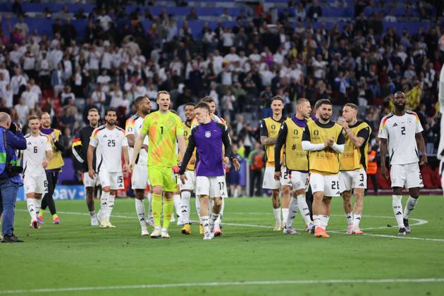 14.06.2024, Fussball, Herren, UEFA Europameisterschaft 2024, Eröffnungsspiel, Gruppe A, Deutschland - Schottland, Die deutsche Nationalmannschaft feiert den Sieg München Allianz Arena Bayern Deutschland (DE) Copyright: xSebastianxBachx