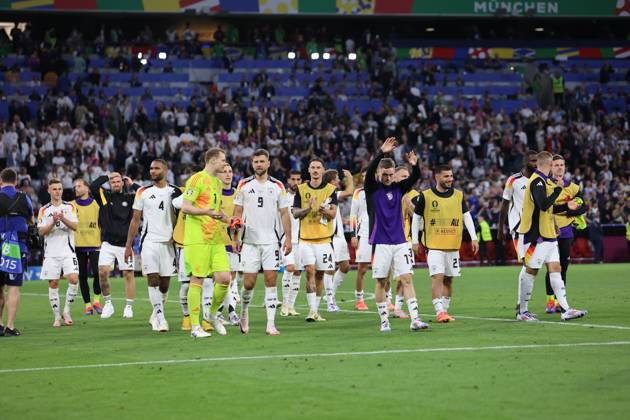 14.06.2024, Fussball, Herren, UEFA Europameisterschaft 2024, Eröffnungsspiel, Gruppe A, Deutschland - Schottland, Die deutsche Nationalmannschaft feiert den Sieg München Allianz Arena Bayern Deutschland (DE) Copyright: xSebastianxBachx