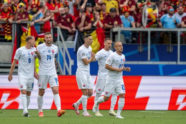 GER, EURO 2024, Group E, Belgien (BEL) vs Slowakei (SVK) 17.06.2024, Frankfurt Arena, Frankfurt, GER, EURO 2024, Group E, Belgien (BEL) vs Slowakei (SVK) Im Bild: Jubel nach dem Tor zum 0 : ;Torjubel Jubel; jubelt; jubeln; durch Ivan Schranz (Slowakei SVK, 26); Gestik, Mimik, Emotionen;