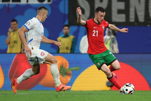 Leipzig Stadium Leipzig, Tuesday, June 18, 2024 UEFA EURO, EM, Europameisterschaft,Fussball 2024 Germany, Group F stage Matchday 1 Group F Portugal - Czechia, Robin Hranac (Czechia), Diogo Jota (Portugal) Zweikampf, Action, Aktion, Battles for the Ball Copyright: JoaquimxFerreira