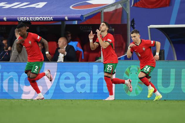 Leipzig Stadium Leipzig, Tuesday, June 18, 2024 UEFA EURO, EM, Europameisterschaft,Fussball 2024 Germany, Group F stage Matchday 1 Group F Portugal - Czechia, Nelson Semedo (Portugal), Pedro Neto (Portugal) und Francisco Conceicao (Portugal) wurden eingewechselt Copyright: JoaquimxFerreira