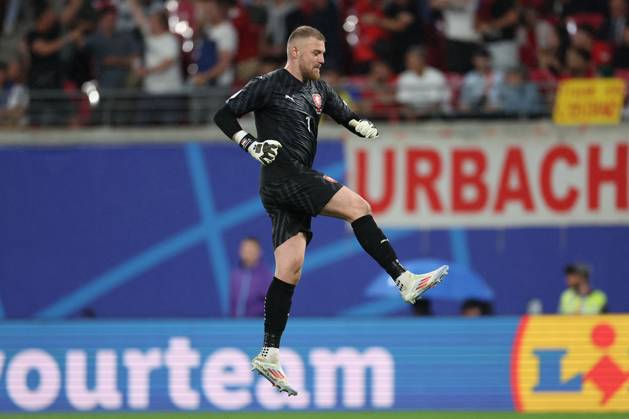Leipzig Stadium Leipzig, Tuesday, June 18, 2024 UEFA EURO, EM, Europameisterschaft,Fussball 2024 Germany, Group F stage Matchday 1 Group F Portugal - Czechia, goalkeeper, Torwart Jindrich Stanek (Czechia) Torjubel, Goal celebration, celebrate the goal Copyright: JoaquimxFerreira