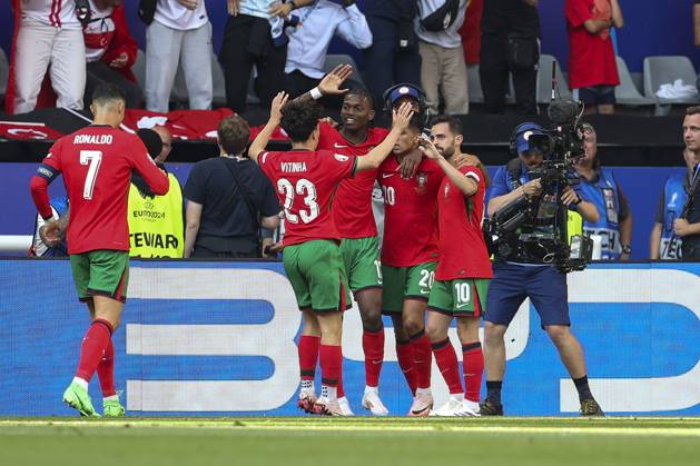 Turkey v Portugal, Dortmund Portugal Joao Cancelo and Portugal Bernardo Silva celebrate goal 0-2 own goal by Turkey Akaydin, Samet Centre Back Panathinaikos during the Turkey vs Portugal UEFA Group F match at the BVB Stadion, Dortmund, Germany on 22 June 2024 Editorial use only. All images are copyright Every Second Media Limited. No images may be reproduced without prior permission. Copyright: xIMAGO EveryxSecondxMediax ESM-1038-0065