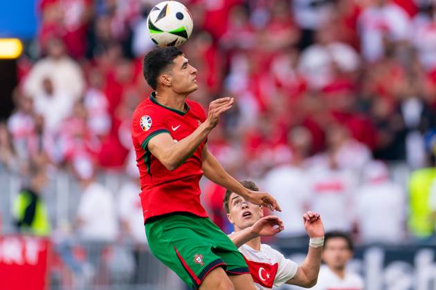 2024-06-22 Turkiye v Portugal - Group F - UEFA EURO, EM, Europameisterschaft,Fussball 2024 DORTMUND, GERMANY - JUNE 22: Antonio Silva of Portugal battles for the ball with Kenan Yildiz of Turkiye during the Group F - UEFA EURO 2024 match between Turkiye and Portugal at BVB Stadion Dortmund on June 22, 2024 in Dortmund, Germany. (Photo by Joris Verwijst BSR Agency) Dortmund Germany Content not available for redistribution in The Netherlands directly or indirectly through any third parties. Copyright: xBSRxAgencyx