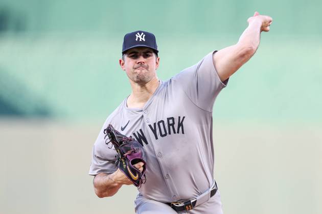 MLB, Baseball Herren, USA 2024: Yankees vs Royals JUN 10 June 10, 2024: New York Yankees starting pitcher Carlos Rodon (55) throws during a game against the Kansas City Royals at Kauffman Stadium in Kansas City, MO. David Smith CSM (Credit Image: Â David Smith Cal Media) Kansas City Mo United States of America EDITORIAL USE ONLY Copyright: xx ZUMA-20240610_zma_c04_014.jpg DavidxSmithx csmphotothree263408