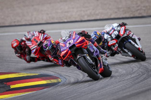 Sprint race of MotoGP Liqui Moly Motorrad Grand Prix Deutschland at Sachsenring Circuit. July 06 2024 In picture: Jorge Martin , Miguel Oliveira and Francesco Bagnaia Carrera al Sprint del Gran Premio Liqui Moly Motorrad de MotoGP de Alemania en el Circuito de Sachsenring, 06 de Julio de 2024 POOL MotoGP.com Cordon Press Images will be for editorial use only. Mandatory credit: MotoGP.com Cordon Press Cordon Press Cordon Press
